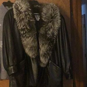 Leather coat with fox collar medium